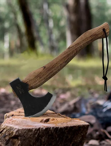 Vista 7 de La Frostbreaker - Hacha de camping - Hacha de acero forjado con funda de cuero - Hacha de supervivencia para dividir y cortar madera - Hacha de 38 ES