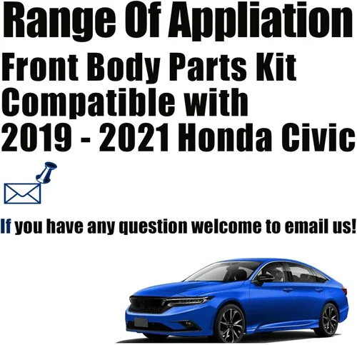 Vista 7 de Bewild Kit de piezas de carrocería trasera, conjunto de parachoques compatible con Honda Civic 2019 2020 2021 4 puertas tipo R estilo accesorios