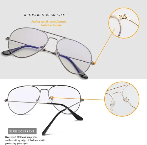 Vista 7 de HJSTES Lentes de aviador de lente transparente luz azul para mujeres y hombres marco de piloto anteojos clásicos sin receta