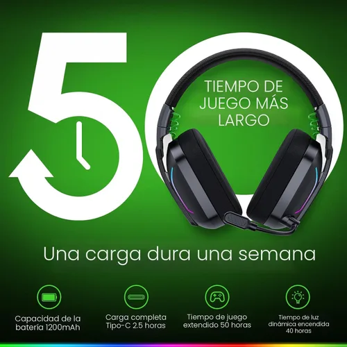Vista 8 de WESEARY - Auriculares inalámbricos para juegos para PS5, PS4, PC, Switch 20 ms de baja latencia 2.4GHz USB & Bluetooth 5.4 Gaming Headphones