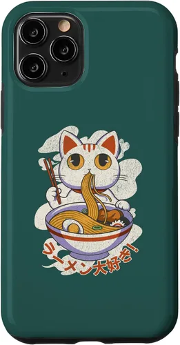 Vista 26 de Funda linda para iPhone 11 Chinese Lucky Cat Eating Ramen noodle lover anime Japón
