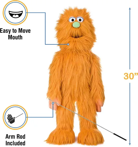 Vista 3 de Marioneta de monstruo naranja de 30 pulgadas, títere de estilo ventrílocuo de cuerpo entero