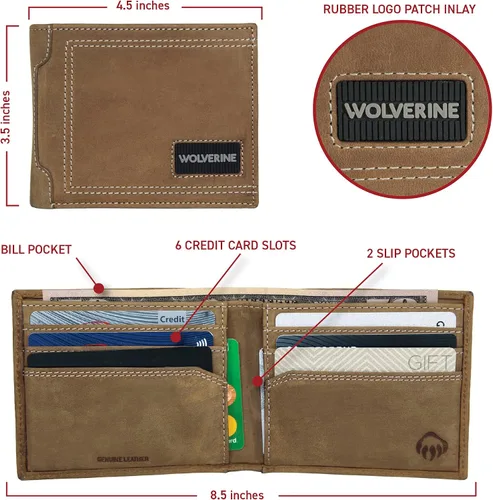 Vista 4 de WOLVERINE Men's Bifold Wallet, Durable & Stylish, Available in Leather and Canvas Styles