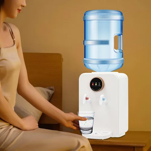 Vista 3 de Dispensador de agua de encimera de carga superior de 110 V, mini enfriador de agua con agua caliente, fría y a temperatura ambiente, dispensador