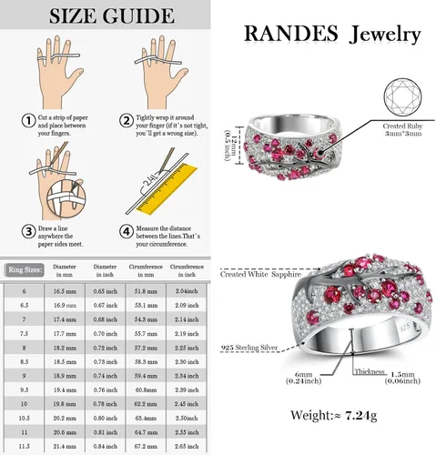 Vista 6 de RANDES Anillo de plata de ley 925 para mujer, diseño de ramas de cerezo, creado en laboratorio, rubí y esmeralda