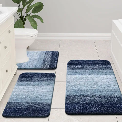 Vista 8 de Arotive - Alfombras de baño de microfibra, suaves y absorbentes con contorno para inodoro, antideslizantes, de felpa gruesa, lavables a máquina