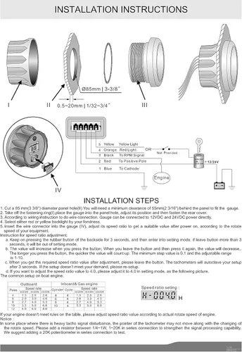 Vista 6 de KUS Tacómetro universal de 3.346 in 0-8000 RPM Contador REV con medidor de horas para motor de gasolina 12V/24V con retroiluminación