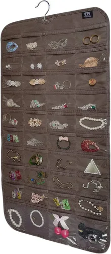 Vista 20 de BB Brotrade Organizador colgante de joyas, organizador de accesorios, organizador de 80 bolsillos para guardar joyas (beige)