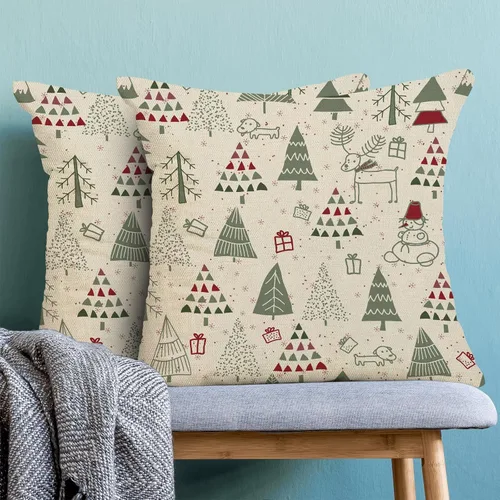 Vista 3 de Juego de 2 fundas de almohada de Navidad de 16 x 16 pulgadas, bonitas fundas de almohada bohemias de lino para decoración de invierno