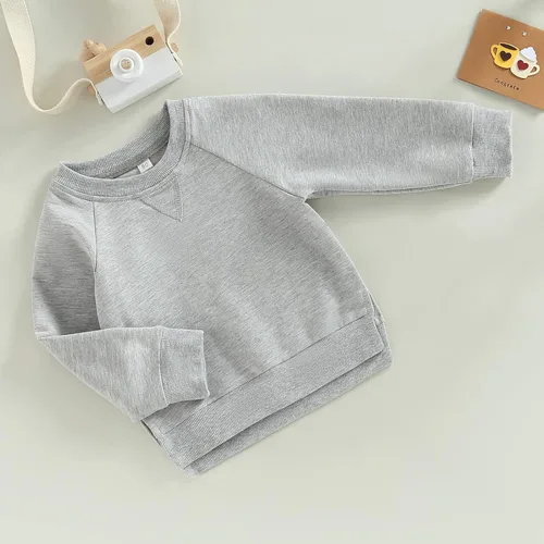 Vista 24 de Sudadera unisex de algodón de color sólido para bebé, camiseta de manga larga con cuello redondo
