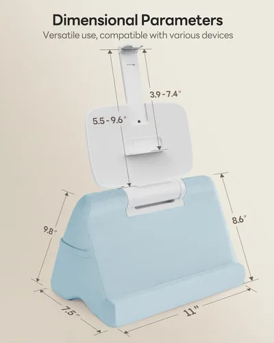 Vista 7 de SAIJI Soporte de almohada para tablet iPad mini soporte para Kindle para regazo en la cama, con elevador y clip multifunción ajustable en ángulo Azul