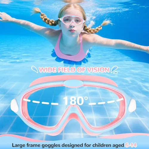Vista 6 de Supertrip Gafas de natación para niños, paquete de 2 gafas de natación con protección UV antivaho para niños de 6 a 14 años