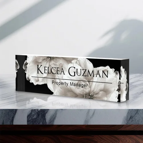 Vista 101 de Placa de identificación personalizada para escritorio, decoración de oficina de acrílico transparente con diseño de flores, decoraciones