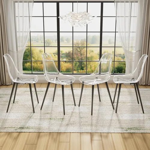 Vista 5 de Baysitone Juego de 4 sillas de comedor transparentes, sillas modernas de cocina con asiento transparente, sillas laterales de acento acrílico