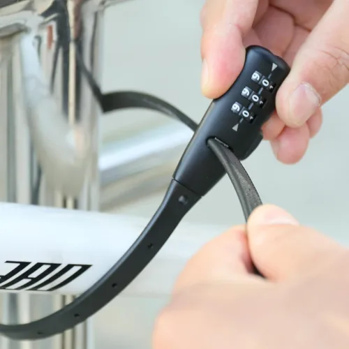 Vista 6 de Cerradura de bicicleta con brida de cremallera, bloqueo de cable ajustable con núcleo de acero inoxidable, bloqueo de cable multiusos para asegurar