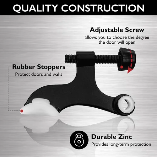 Vista 4 de Design House Design House 189118 - Protector de pared con bisagra de núcleo hueco con punta de goma, topes de puerta ajustables color negro mate