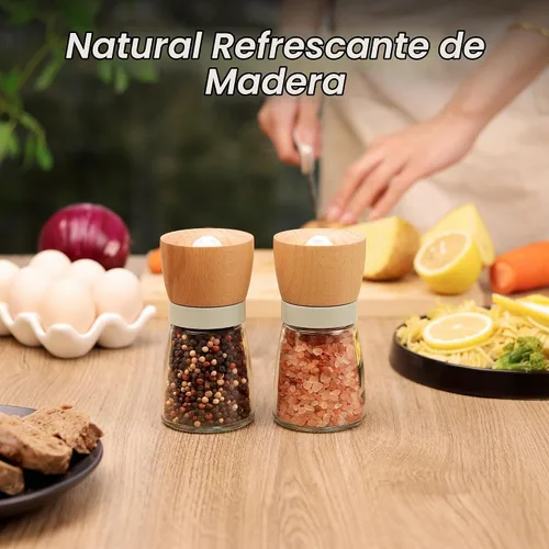Vista 6 de VEVOK CHEF Juego de molinillo de sal y pimienta Wood VEVOK CHEF ajustable, molinillo de pimienta recargable, molinillo de pimienta de madera, bonito