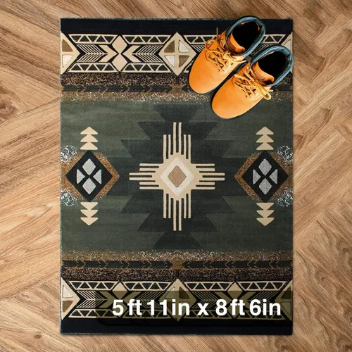 Vista 6 de YHSF South West - alfombra estilo nativo americano del suroeste C318 - fácil de limpiar, gruesa, suave, duradera, alfombra inspirada en tribus