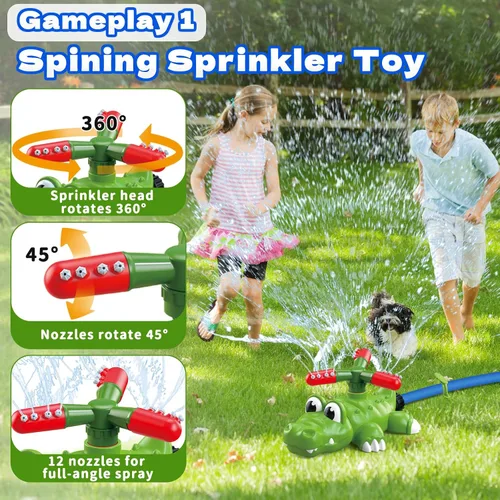 Vista 2 de Intoypad Juego de aspersores de agua 4 en 1 para niños y juguete de bola de agua, rociador de béisbol de cocodrilo para patio trasero, juguetes