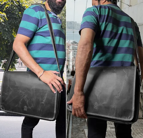 Vista 7 de Bolso de mensajero de cuero para hombre, 16 pulgadas, de grano completo, para laptop, vintage, cruzado, oficina, bolso de viaje