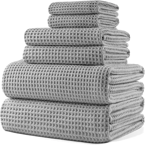 Vista 16 de POLYTE Juego de toallas de baño de gran tamaño de microfibra de secado rápido de 430 GSM, sin pelusas, 6 piezas (tejido de gofre)