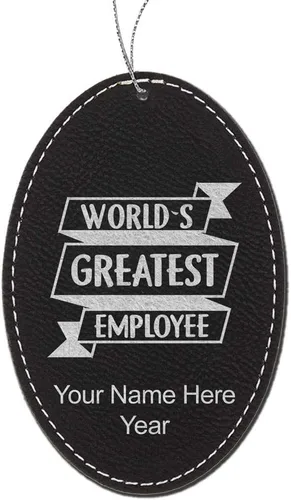 Vista 8 de LaserGram Personalized Christmas Ornament, World's Greatest Employee, Faux Leather, Custom Laser Engraved Gift Idea (Oval Shape, Black with Gold)