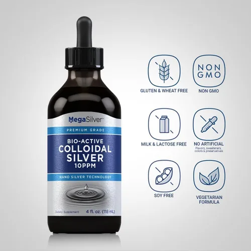 Vista 3 de Piping Rock Gotas líquidas de plata coloidal 10 ppm 4 oz Bio Active Premium Grade Tecnología Nano Silver Sin OMG, sin gluten