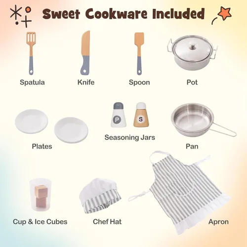 Vista 6 de HONEY JOY Juego de Cocina de Esquina para Niños, Cocina de Juego de Madera Definitiva para Niños Pequeños, Lavadora, Máquina de Hielo, Fregadero