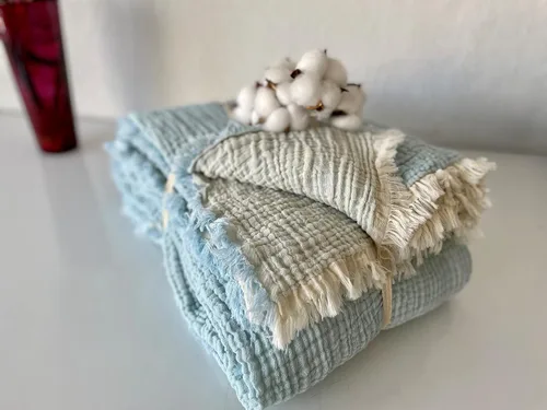 Vista 5 de Fundas de almohada 100% de muselina de algodón, 4 capas de algodón turco suave, solo fundas de almohada, no incluye manta ni colcha