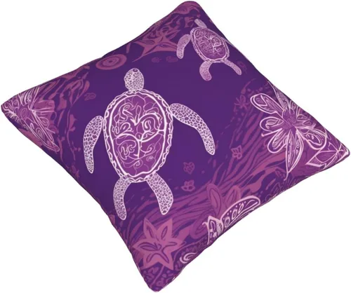 Vista 8 de Hawaii con estampado de tortuga marina morada, fundas de almohada modernas, fundas de almohada cuadradas decorativas suaves para decoración