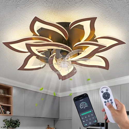Vista 20 de Ventilador de techo de perfil bajo con control remoto y aplicación, motor silencioso y luz LED regulable, ventilador de techo de montaje empotrado