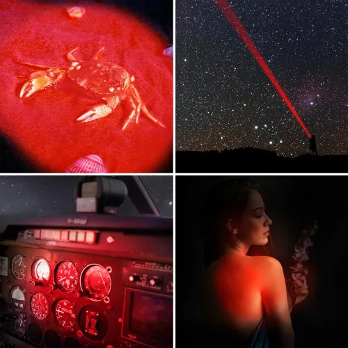 Vista 3 de Linterna de luz roja de atenuación continua, pureza alta de 620nm-630nm, brillo ajustable y enfoque para observación nocturna, astronomía, aviación