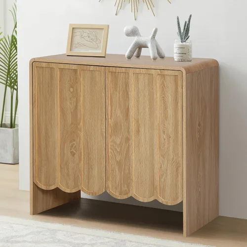 Vista 14 de ORRD Aparador de buffet, armarios de almacenamiento Accent con 2 puertas, gabinete de madera estilo granja con estantes ajustables y panel ondulado