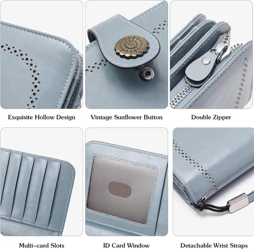 Vista 6 de BOSTANTEN Bolso de mano de piel para mujer, grande, con bloqueo RFID, color azul