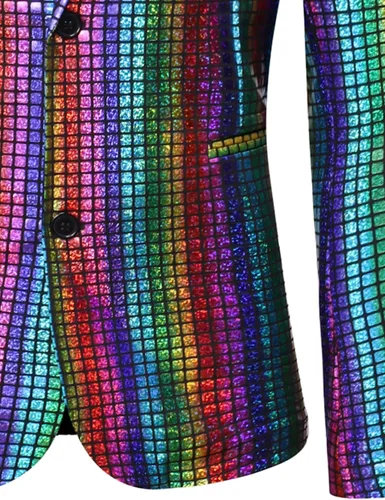 Vista 6 de LucMatton Conjuntos de discoteca de 2 piezas para hombre, chaqueta y pantalones brillantes, trajes de lentejuelas metálicas, Metálico