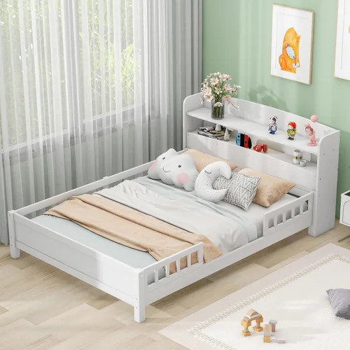 Vista 7 de Harper & Bright Designs Base de cama matrimonial con cabecera de almacenamiento y luz LED integrada, cama de plataforma de tamaño matrimonial