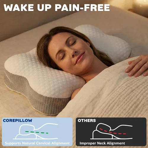 Vista 3 de Almohada cervical de espuma viscoelástica para soporte del cuello, almohada ergonómica de contorno para dormir de espalda y de lado, espuma Blanco