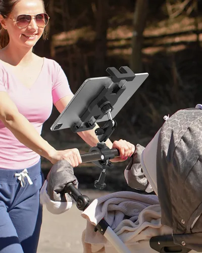 Vista 2 de Soporte para tableta de bicicleta, soporte para tableta de motocicleta con brazo de metal, abrazadera de bicicleta con ajuste de 360 grados