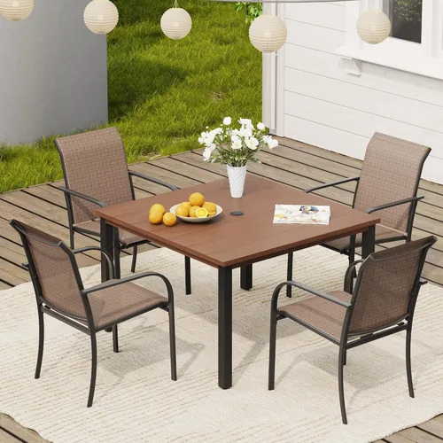 Vista 10 de VICLLAX Juego de 2 sillas de patio pequeñas para exteriores, juego de sillas apilables para patio y mesa de comedor cuadrada para porche delantero