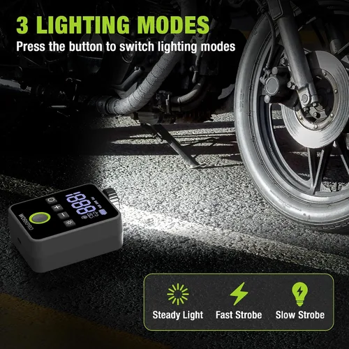 Vista 4 de WORKPRO Mini bomba eléctrica de la bici, inflador portátil del neumático de 140 PSI Digital Gauge, Auto Shut-Off, 3 Inflation Modes, LED Light