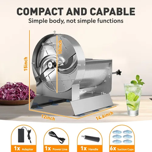 Vista 9 de Cortadora de verduras eléctrica y manual comercial, 0–13mm, máquina de corte de frutas de acero inoxidable comercial 2-EN-1, cortador de alimentos