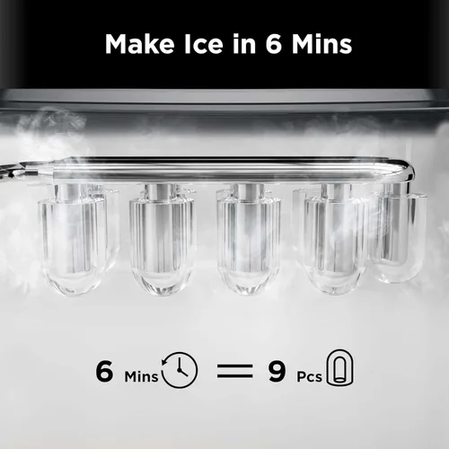 Vista 3 de Silonn - Máquina para hacer hielo con encimera, 9 cubos listos en 6 minutos, 26 libras en 24 horas, máquina de hielo autolimpiante con cuchara