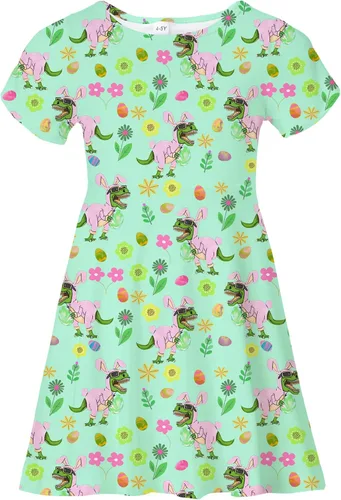 Vista 17 de Vestidos para niñas con estampado lindo, de manga corta, vestidos casuales de verano para niñas de 4 a 10 años