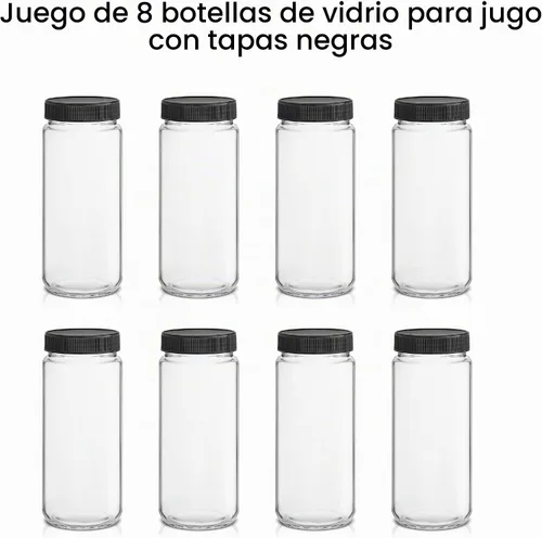 Vista 4 de [Usado] JoyJolt Botellas de jugo de vidrio, botellas de vidrio de 16 onzas con tapas. Juego de 8 recipientes de jugo con tapas para nevera