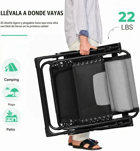 Vista 5 de JEAREY - Silla de gravedad cero, reclinable acolchado de gran tamaño, color negro y gris Negro/Gris