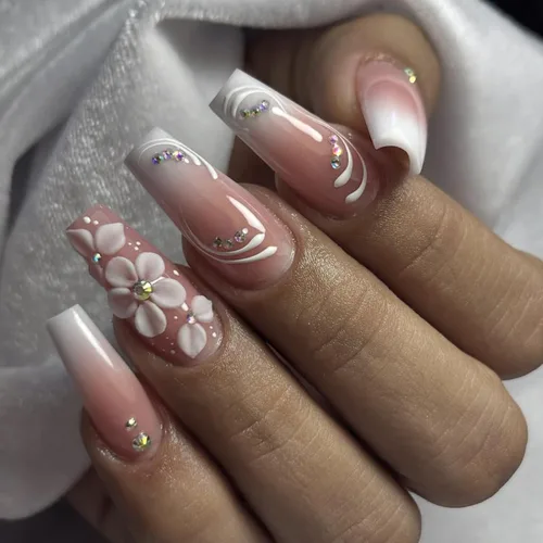 Vista 10 de MISUD Uñas Postizas - Uñas Largas Forma Ataúd con Pegamento en Negro Gótico, Diseño Acrílico Gótico de Rosa 24 piezas