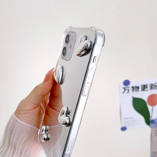 Vista 7 de Funda para iPhone 11, flexible, lindo corazón, silicona suave, transparente, espejo de maquillaje para mujeres y niñas, a prueba de golpes