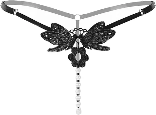 Vista 3 de SAKVILSEC Tanga de cintura baja con bordado de mariposa para mujer