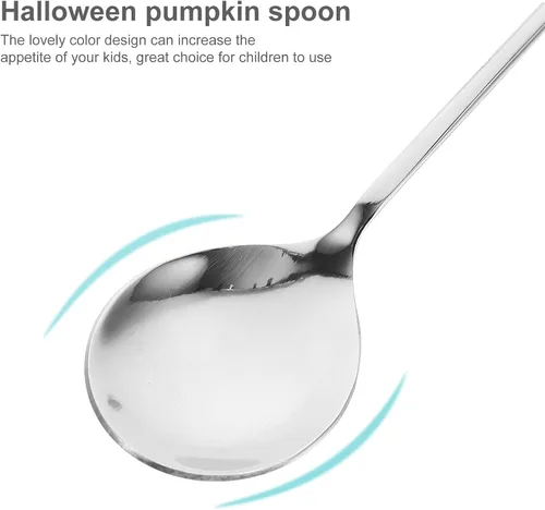 Vista 7 de UPKOCH Juego de 6 cucharas de calabaza de Halloween con forma de calabaza de acero inoxidable para café y postre de 4.9 pulgadas, utensilios