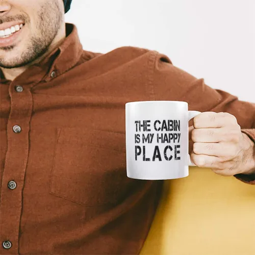 Vista 4 de La Cabina es My Happy Place" Funny Relax # 1 Café Té Blanco Taza de cerámica taza 11oz – Vacaciones Navidad Hanukkah Regalo